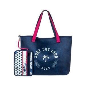 Roxy Inside The Rock Reversible Neoprene Beach Bag - Blue Light Rain Daze tote